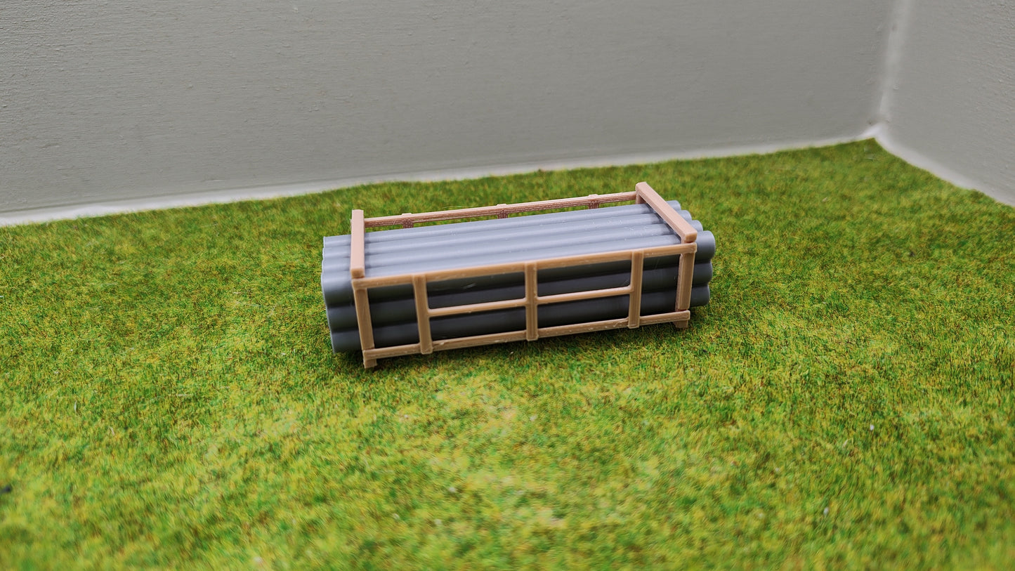 Ladegut H0 - Alu - Rohren in einem Holzgestell