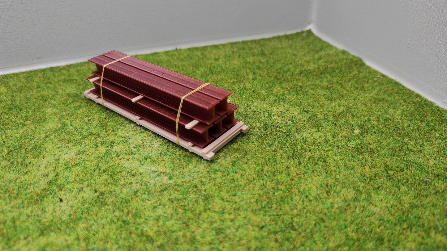 H0 Ladegut - Stahlträger H Profil auf Palette für Schwerlast- und Rungenwagons