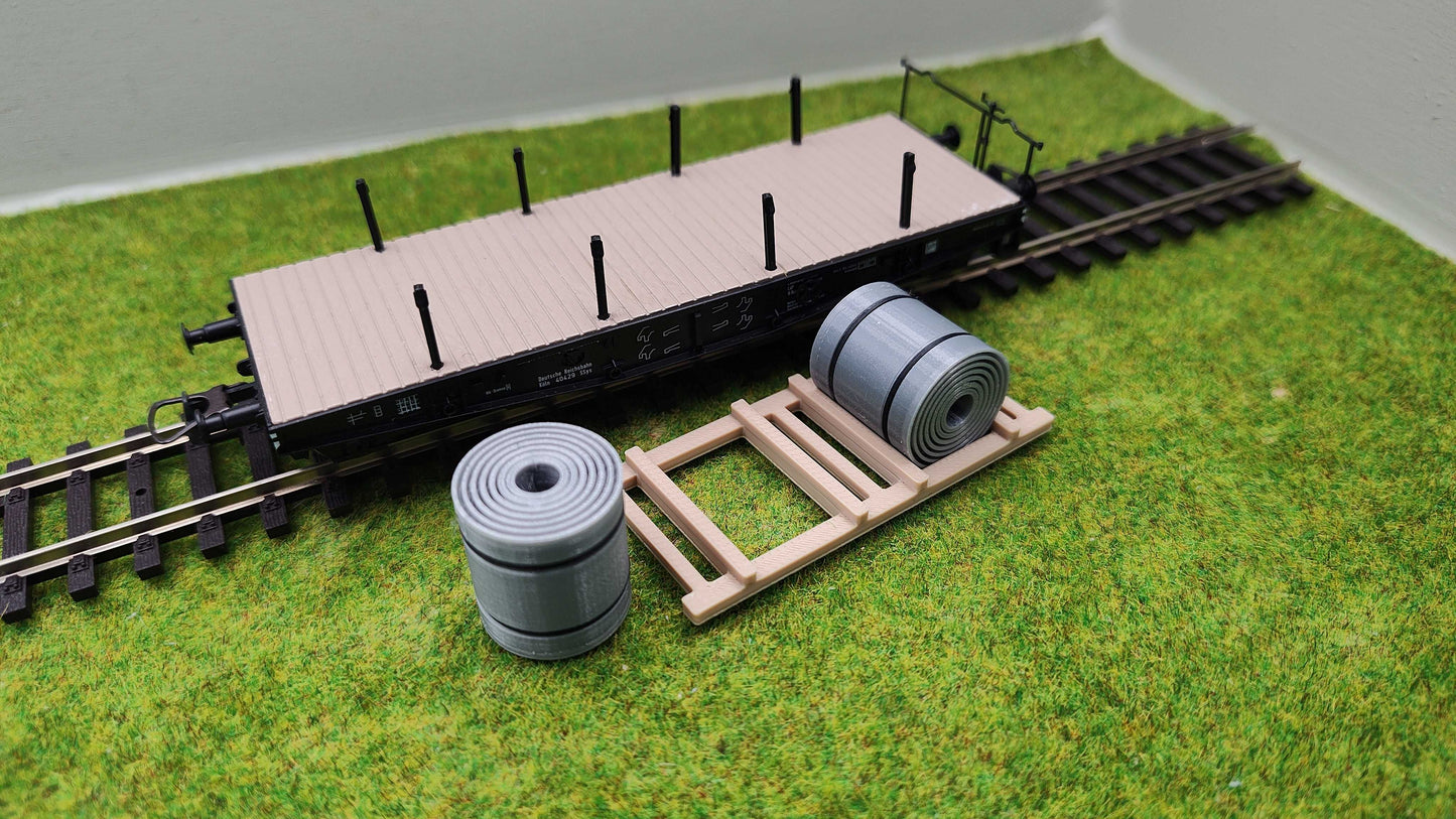H0 Ladegut - Stahl Coils auf Palette für Schwerlast- und Flachwagen