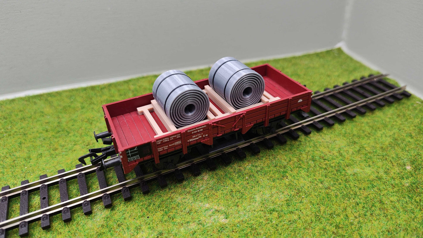 H0 Ladegut - Stahl Coils auf Palette für Schwerlast- und Flachwagen